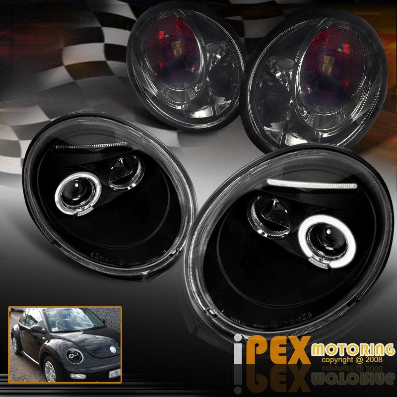 Black out combo~ 1998-2005 vw beetle halo projector head light + smoke tail lamp