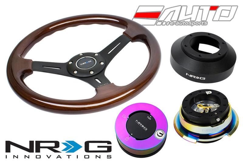 Nrg 330mm brown wood bk spoke steering wheel + 141h hub 2.8 bkmc release lock mc