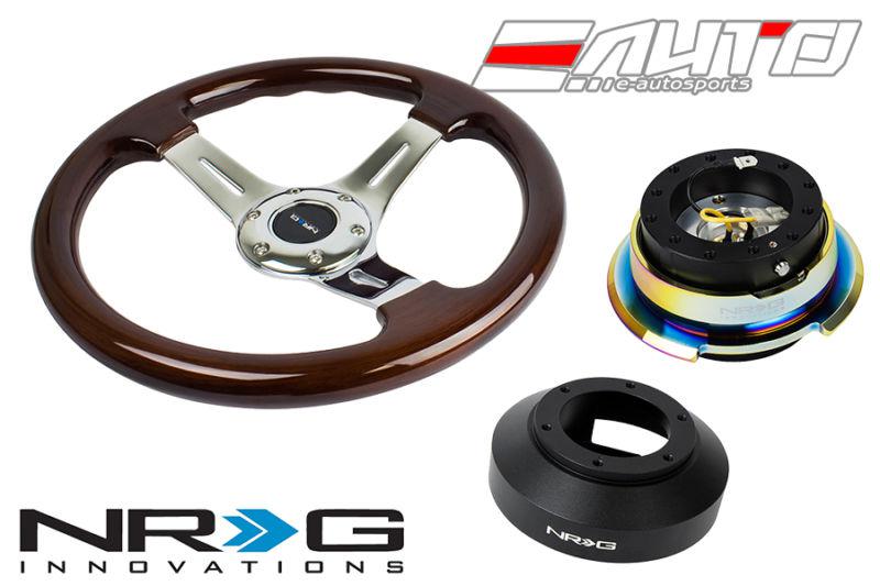 Nrg 330mm brown wood chrome spoke steering wheel 141h hub 2.8 bkmc quick release