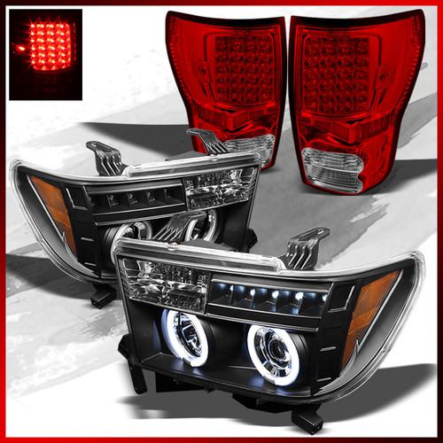 07-13 tundra 2x ccfl halo black projector headlights+red clear led tail lights
