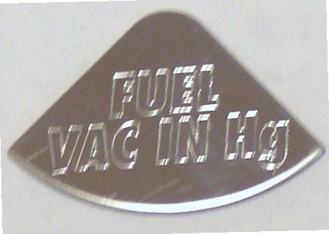 Gauge emblem fuel vac in hg stainless steel block letters for freightliner dash