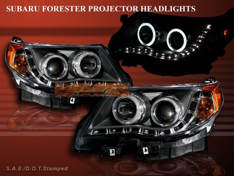 09-12 subaru forester ccfl twin halo projector headlights led black r8 style