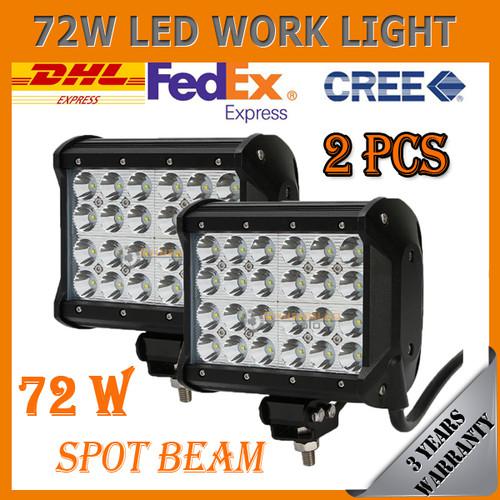 2x 72w cree led work light lamp offroad truck driving suv spot beam pickup bar