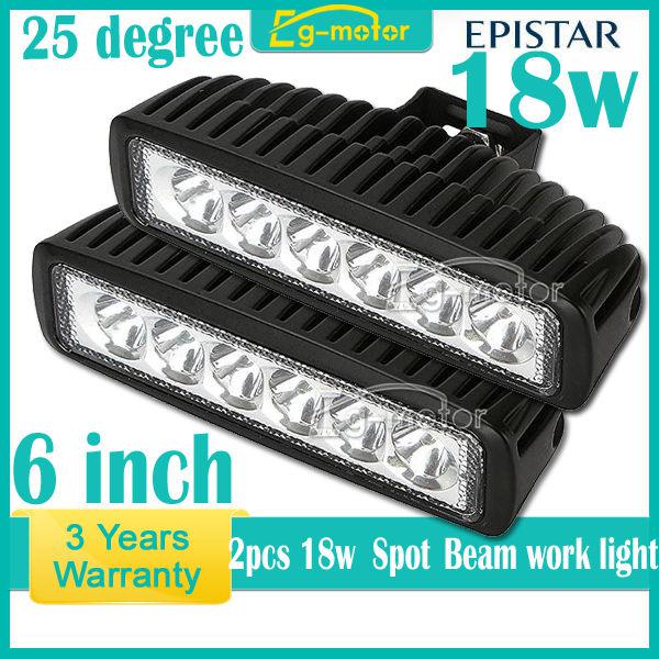 2x 18w 6inch slim led work offroad light spot beam fog driving 4wd 4x4 atv car