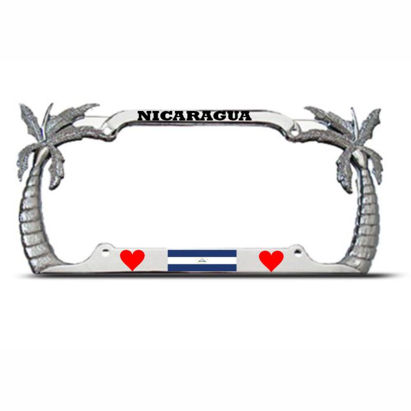 Nicaragua palm tree chrome tropical license plate frame nicaraguan flag auto tag