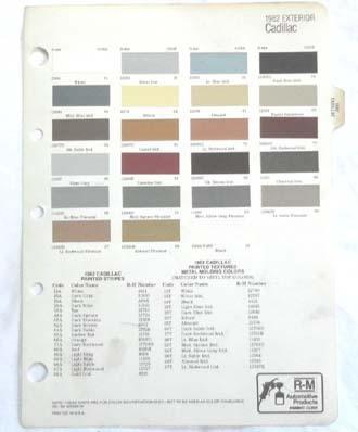 1982 cadillac r-m  color paint chip chart all models original 