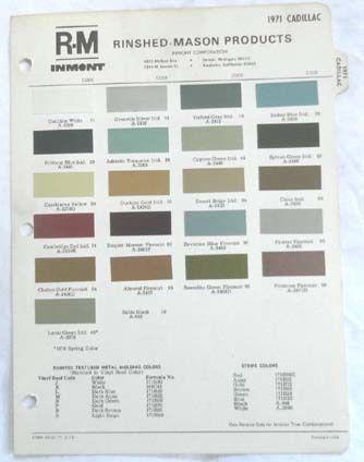 1971 cadillac r-m color paint chip chart all models original 