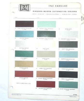 1965 cadillac r-m color paint chip chart all models original 