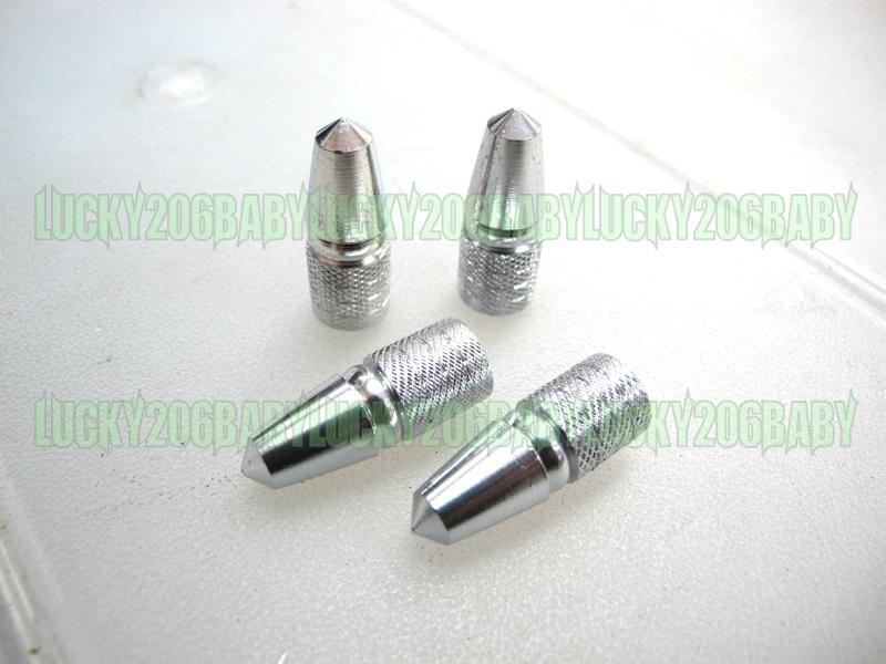 Tyre valve dust cap metal bullet car wheel 4pcs silver