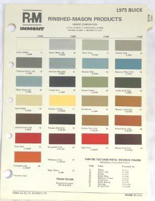 1975 buick  r-m  color paint chip chart all models original 