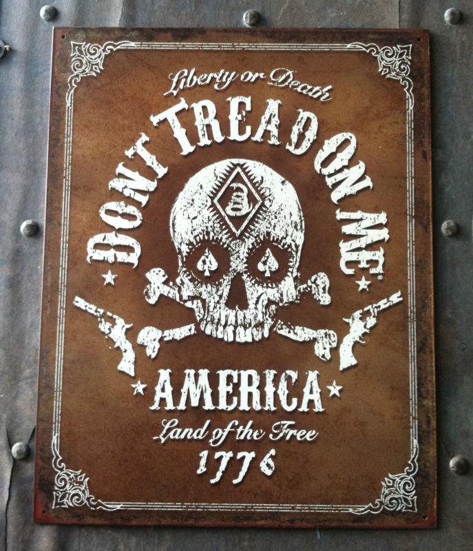 Dont tread on me skulls *tin metal man cave sign triumph harley bsa rat rod