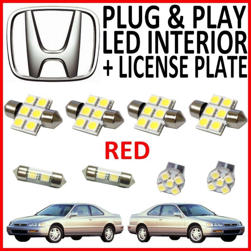 8 piece super red led interior package kit + license plate tag lights ha4r