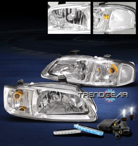 00-03 nissan sentra clear crystal head light+blue led drl kit+6k hid gxe se-r xe