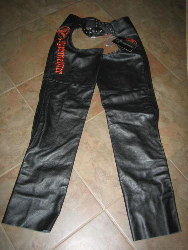 Rare jagermeister black real leather riding/biker chaps nwt size med amazing!