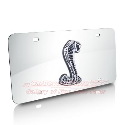 Ford mustang shelby cobra 3d logo on chrome stainless steel license plate + gift