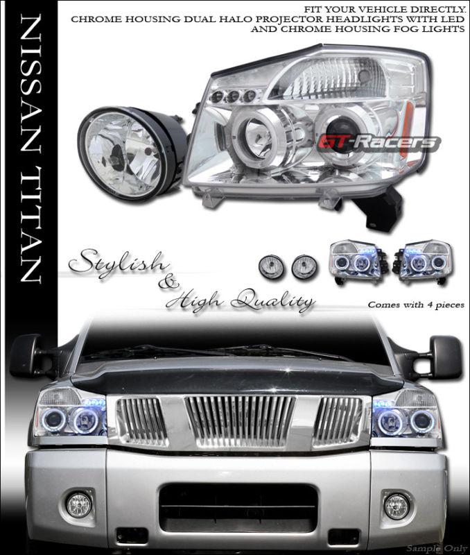 Chrome halo led projector head lights signal w/bumper fog 2004-2011 titan/armada