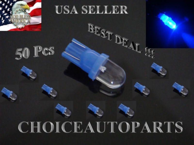 50 pcs t10 1led w5w blue wedge car side, dashboard trunk glovebox light bulbs