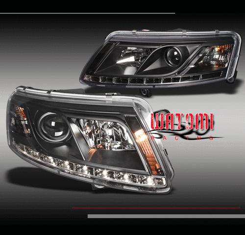 05-08 audi a6 led projector headlights black r8 style drl strip daytime running