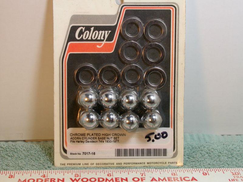 Harley 7017-16 chrome plated high crown acorn cylinder base nut set 1930-1977 