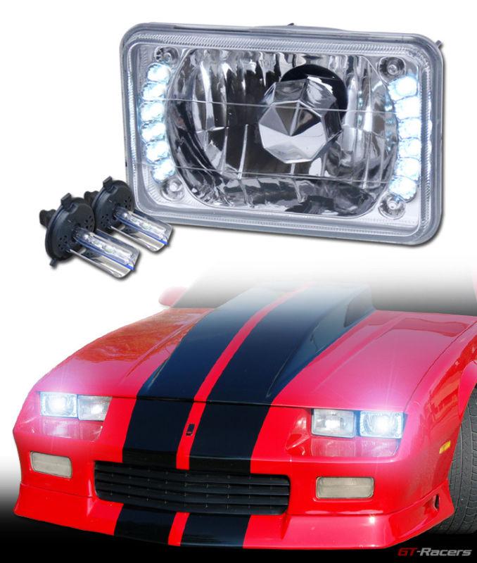 8000k hid xenon 4x6 chrome clear sealed beam drl led headlights h4 lh+rh dy gd