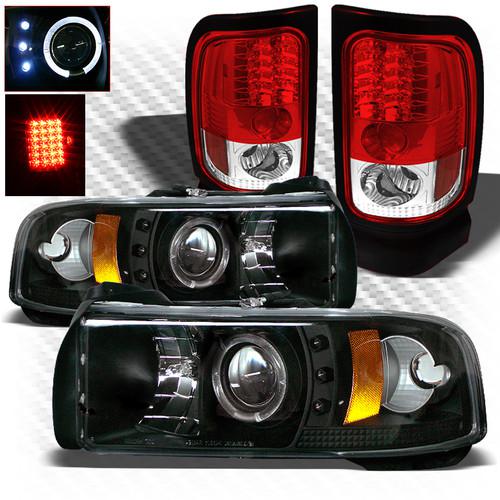 94-01 ram 1500, 94-02 2/3500 black pro headlights + r/c philips-led tail lights