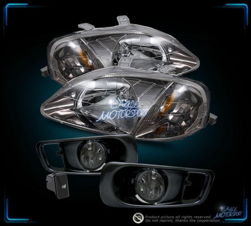 1999-2000 honda civic ek jdm gunmetal headlights/smoke fog lights