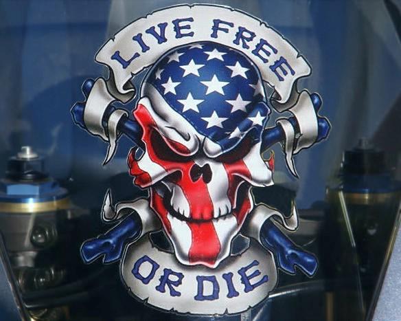 Live free decal graphic for motorcycle windscreens