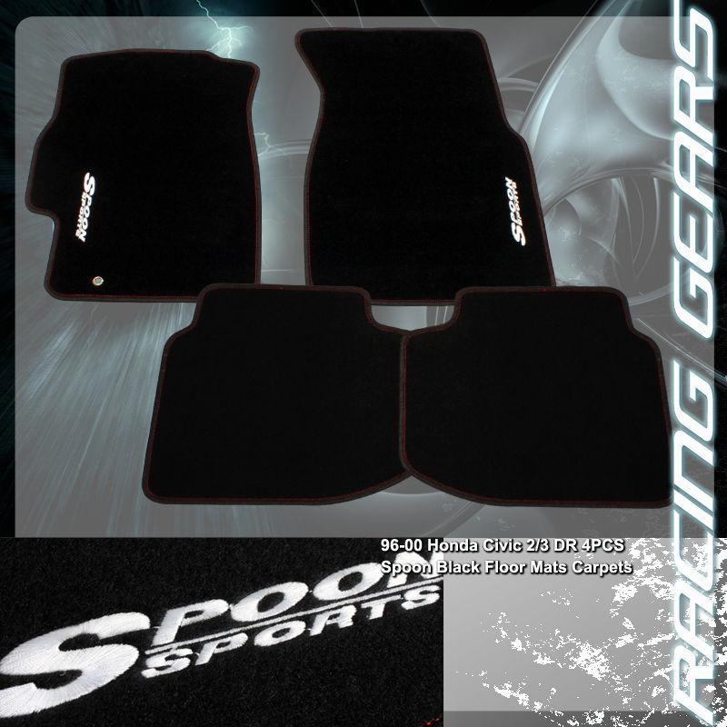 1996-2000 honda civic spoon sports jdm 4 piece black nylon floor mats carpet