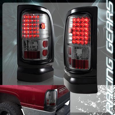 1994-2001 dodge ram chrome housing smoke lens red led brake rear taillight lamp