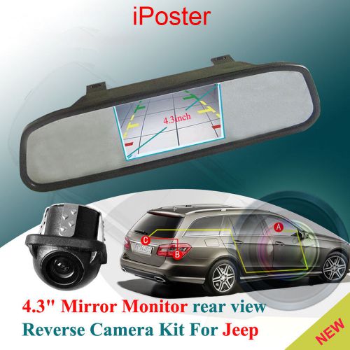 4.3&#034; color lcd car rear view mirror monitor backup reverse camera kit for jeep