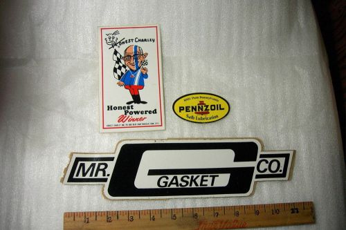 Mr gasket + honest charleys and pennzoil vintage racing stickers