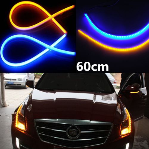 2x 60cm 12v led light blue amber flexible tube switchback headlight drl signal