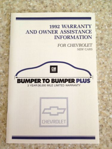 1992 corvette factory gm original blank warranty and owner assistance manual