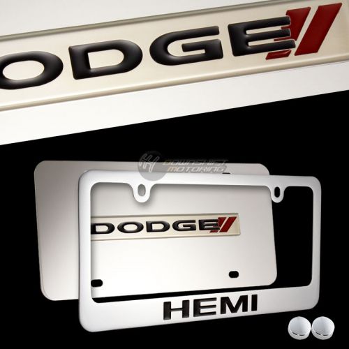 2pcs dodge ram hemi  mirror stainless steel license plate frame - front &amp; back