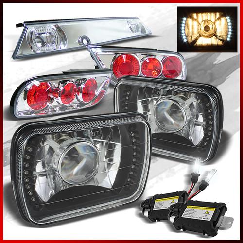 89-93 240sx hb diamomd-cut drl black pro headlights+3pcs tail lights+6k slim hid