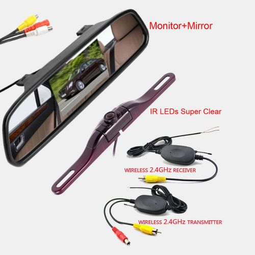 Wireless car rear view 4.3&#034; monitor mirror+long ir leds reverse parking camera