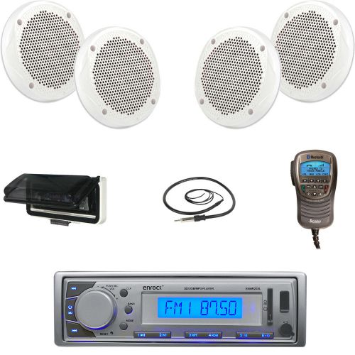 Silver amfm boat usb sd radio, antenna,cover,6.5&#034;speaker,wires,bluetooth handset