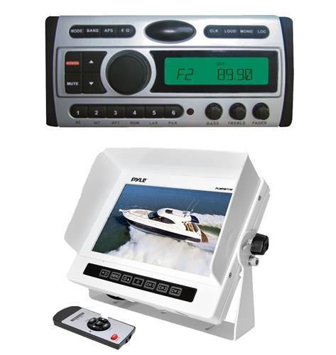 1.5 din dvd mp3 marine boat 2 ch receiver &amp; 7&#034; lcd ipx7 waterproof monitor white