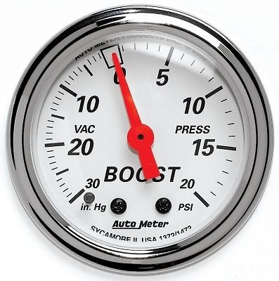 Auto meter 1372 arctic white series gauge  2&#034; boost / vacuum (30&#034; hg / 20 psi)