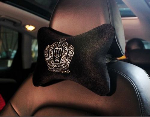 Bling bling crown crystal plush car neck rest cushion headrest pillow mat 2 pcs