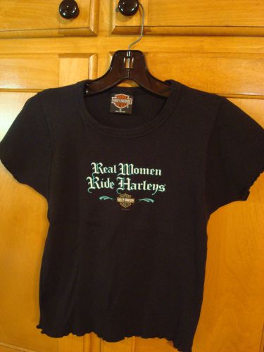 Womans size small  genuine harley davidson top black sh slv cotton exc stretch