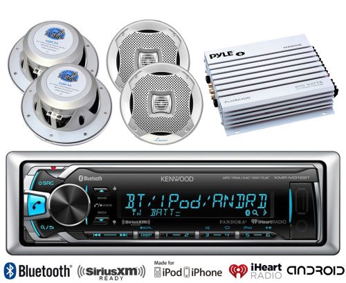 6.5&#034; silver marine speakers, kenwood bluetooth usb aux marine radio, amplifier