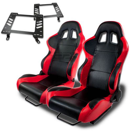 T-4 racing seat black red pvc+silder/rail+for 63-72 chevelle/malibu bracket x2