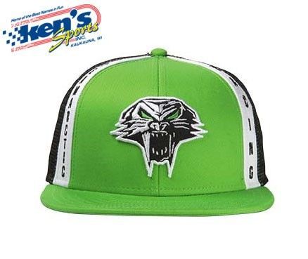 Arctic cat lime/black cathead racing flat brim w/ mesh ball cap / hat 5243-102