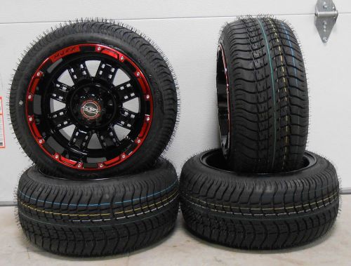 Madjax transformer black/red golf wheels 12&#034; 205x30-12 tires ez-go &amp; club car