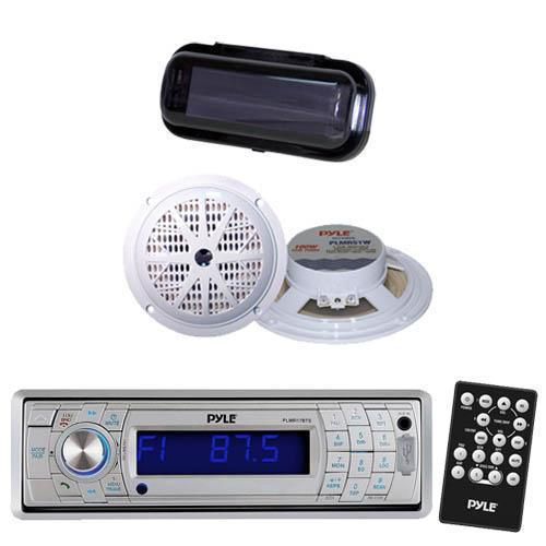 All new silver in dash marine boat receiver +wireless bluetooth 2 speakers cover