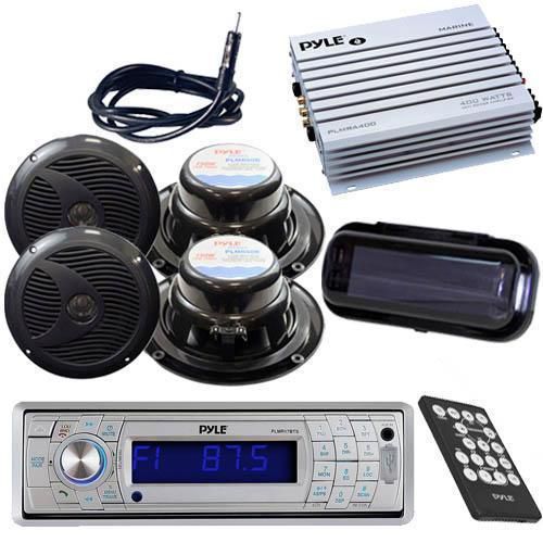 New marine am/fm radio mp3 sd receiver/ bluetooth 400w amp 4 speakers cover pkg