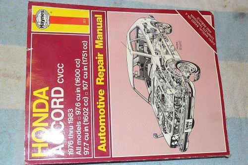 Haynes 351 honda accord cvcc 1976-1983 76-83 repair manual clean copy