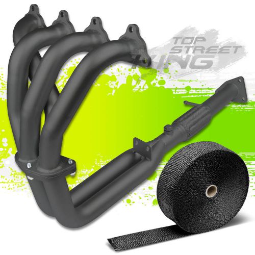 Black coated exhaust header for 92-96 prelude si bb2 h23+black heat wrap