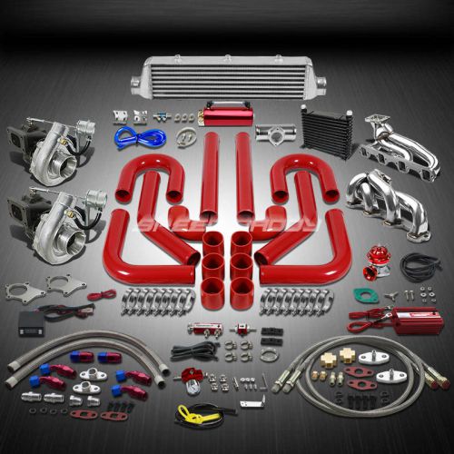 T04 .63ar 500+hp 19pc twin turbo charger+manifold+intercooler kit for mustang